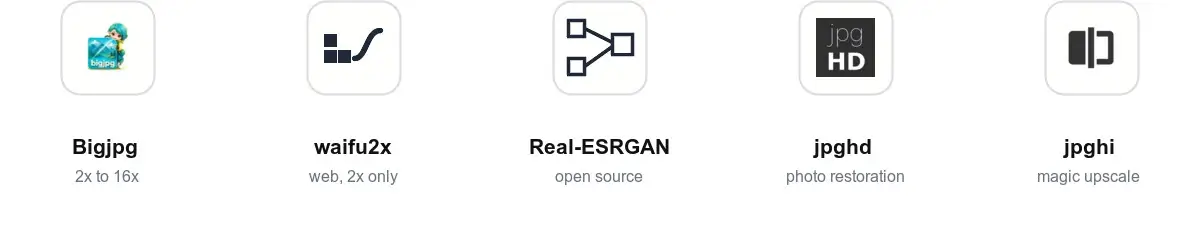 Bigjpg, waifu2x, Real-ESRGAN, jpgHD and jpgHi